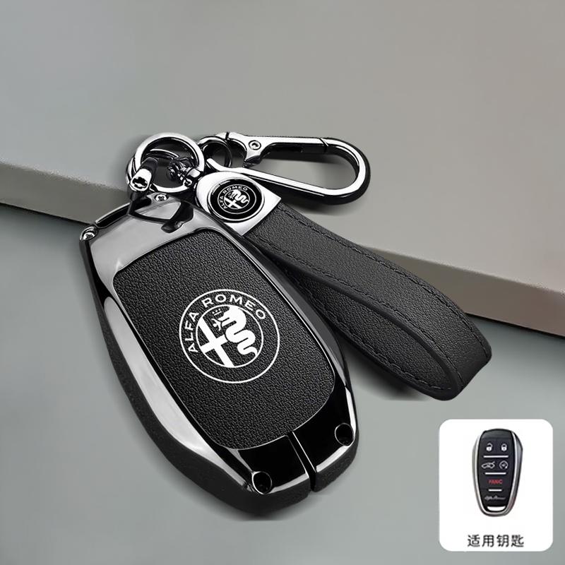 KYMI3 5 Buttons For Alfa Romeo Stelvio Giulia 2017-2024 4C Spider Zinc Alloy Leather Car Remote Key Case Protector Cover Shell Bag