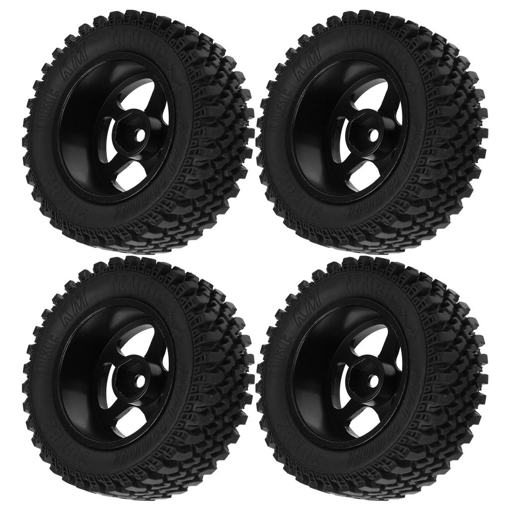 4Pcs Remote Control Metal Wheel Hub Rubber Tires Replacement for MN86 1 12 RC CarBlack