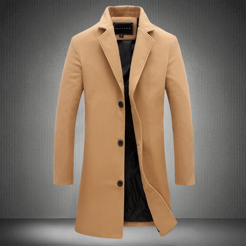 Autumn And Winter Men's Woolen Coat Medium Length Windbreaker With Cotton Thickened Men's Coat