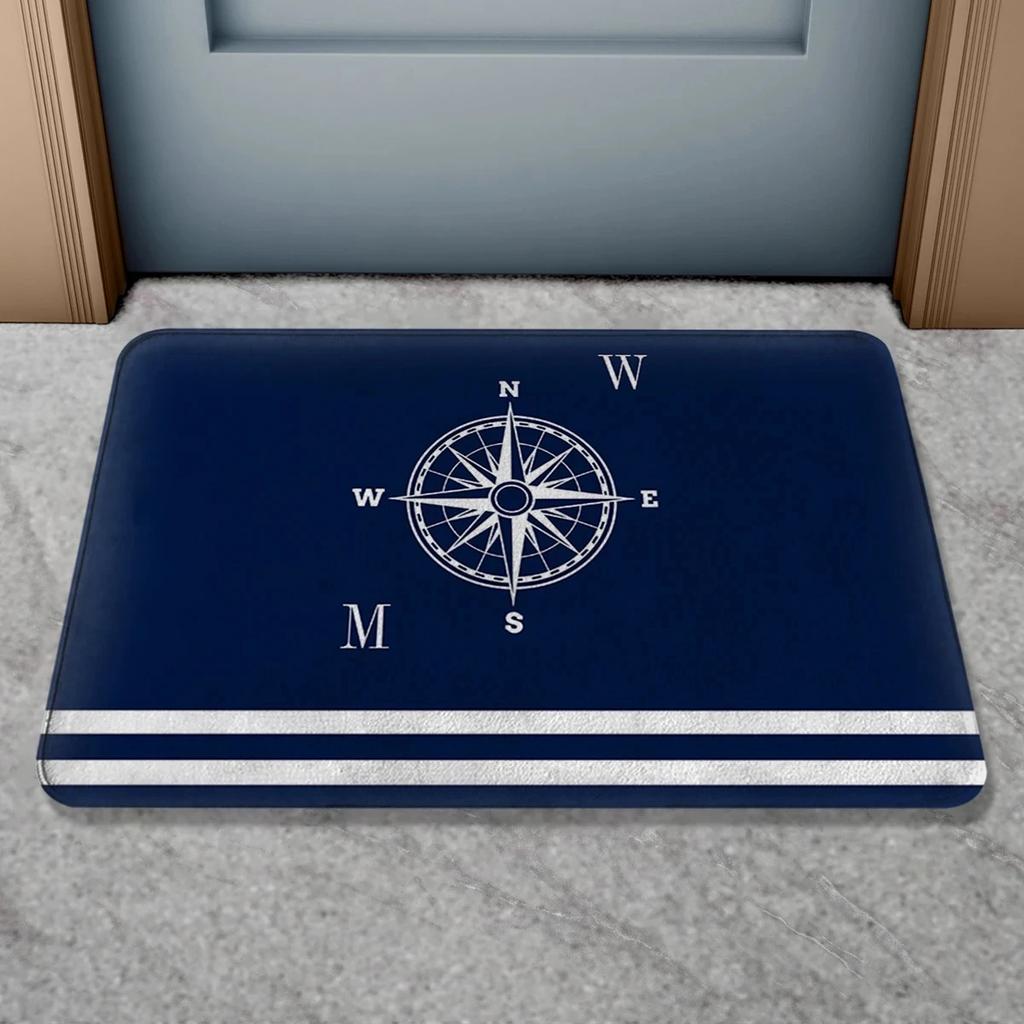 Anti-slip door mat, nautical compass sailboat rope anchor decorative floor mat, indoor and outdoor bathroom carpet