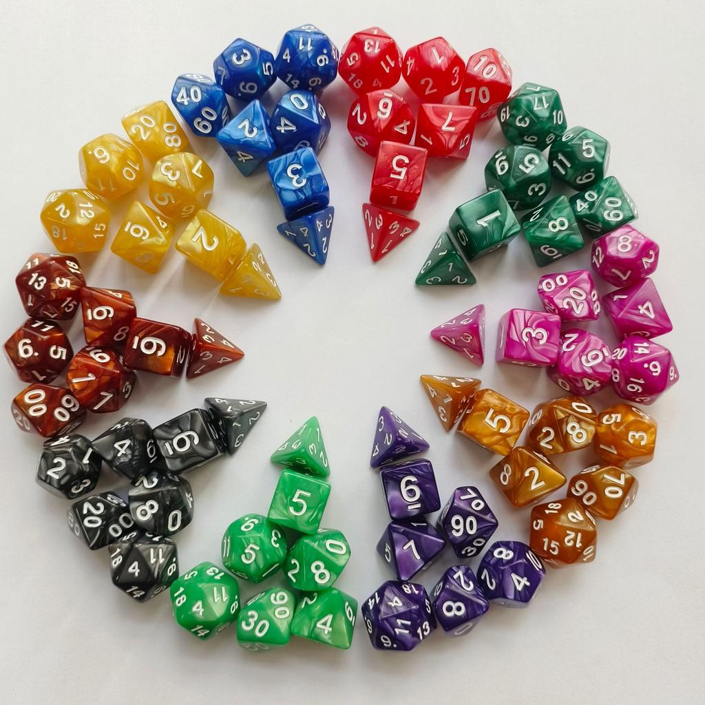 7pcs/set Colorful Pearl Pattern Polyhedral Dice Number Dice Kit for DND PRTG RPG Running Team Table Board Game Dnd Dice Set