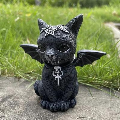 Статуя черной кошки, таинственная милая фигурка кошки, ведьмы, кошки, ведьмы, украшение для стола, ручная роспись, скульптура для Хэллоуина, 1 шт.