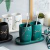 Ceramic Marble Mouth Cup Couple Suit Green White Toothbrush Washing Cup Tooth Cylinder Household Bathroom Supplies Marriage Gift