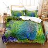 Peacock Printed Bedding Set, Duvet Cover + 2 Pillowcases Elegant Bird Pattern Soft Bed Sheets for Living Room Dorm Decoration