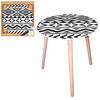 [Q5147] - Round Wooden Table 'Boho' White Black (tribal) - 40 Cm