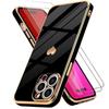 Case for iPhone 15 Pro - Luxury - Black - Shockproof - Heart Pattern - 2 Tempered Glasses