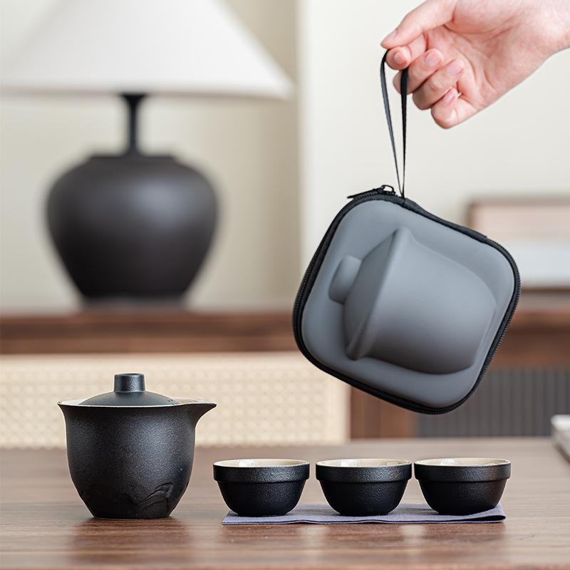 Travel tea set portable express cup one pot three cups cover bowl outdoor small set kung fu set tea gift