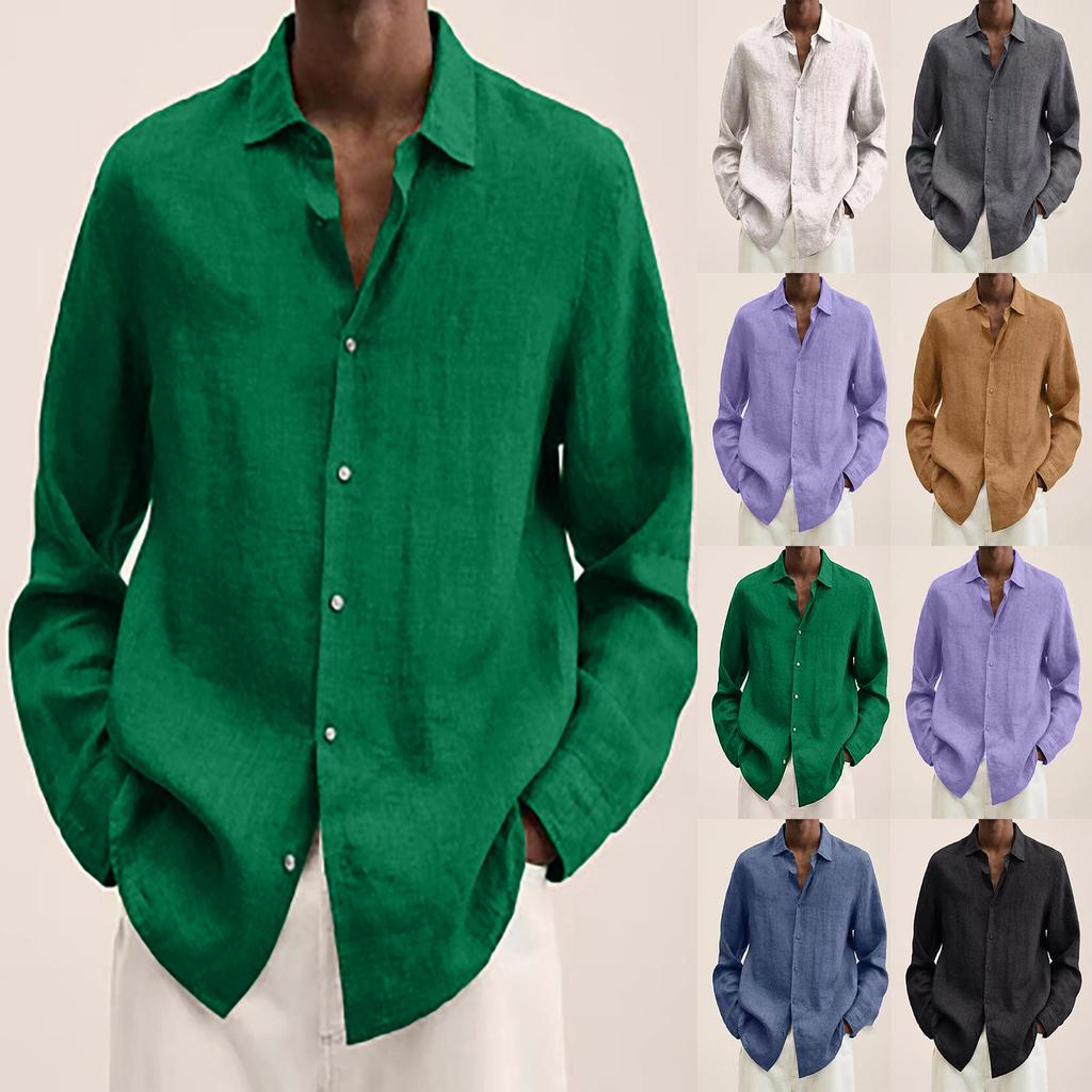 Designer Spring Summer Men's Casual Cotton Linen Solid Color Long Sleeve Shirts Loose Shirts