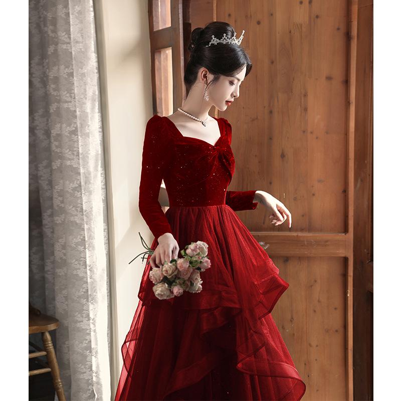 Toast Bride 1011 Новый Красный Высококлассное Свадебное Французское Легкий Люкс Помолвочное Вечернее Платье Высококлассное Осеннее и Летнее