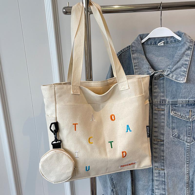 Large Capacity Canvas Bag Women's New Commuter Tote Bag Women Ins College Students' Class One-shoulder Handbag