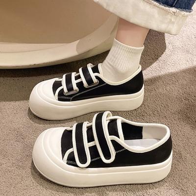 Холщовые туфли Мэри Джейн, женские, новые, весенне-летние, на платформе, увеличивающие рост, модные, универсальные, с большой головкой, на липучке, маленькие кожаные туфли