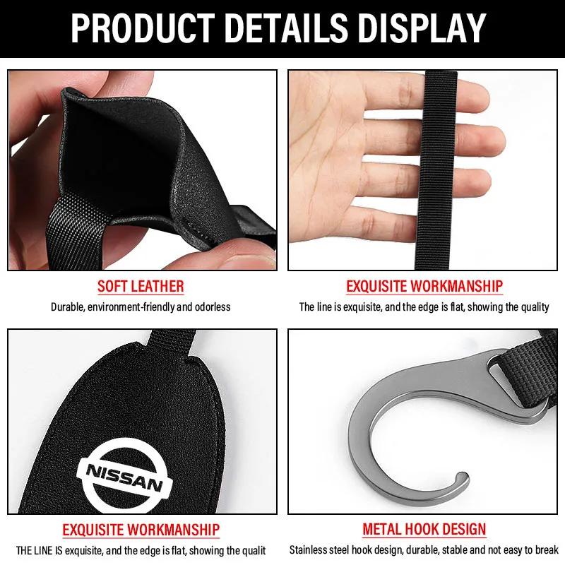 Leather Car Seat Back Hooks Portable Hanging Bag Rack Accessories For Nissan Nismo GTR Juke Versa t Almera Xterra Qashqai