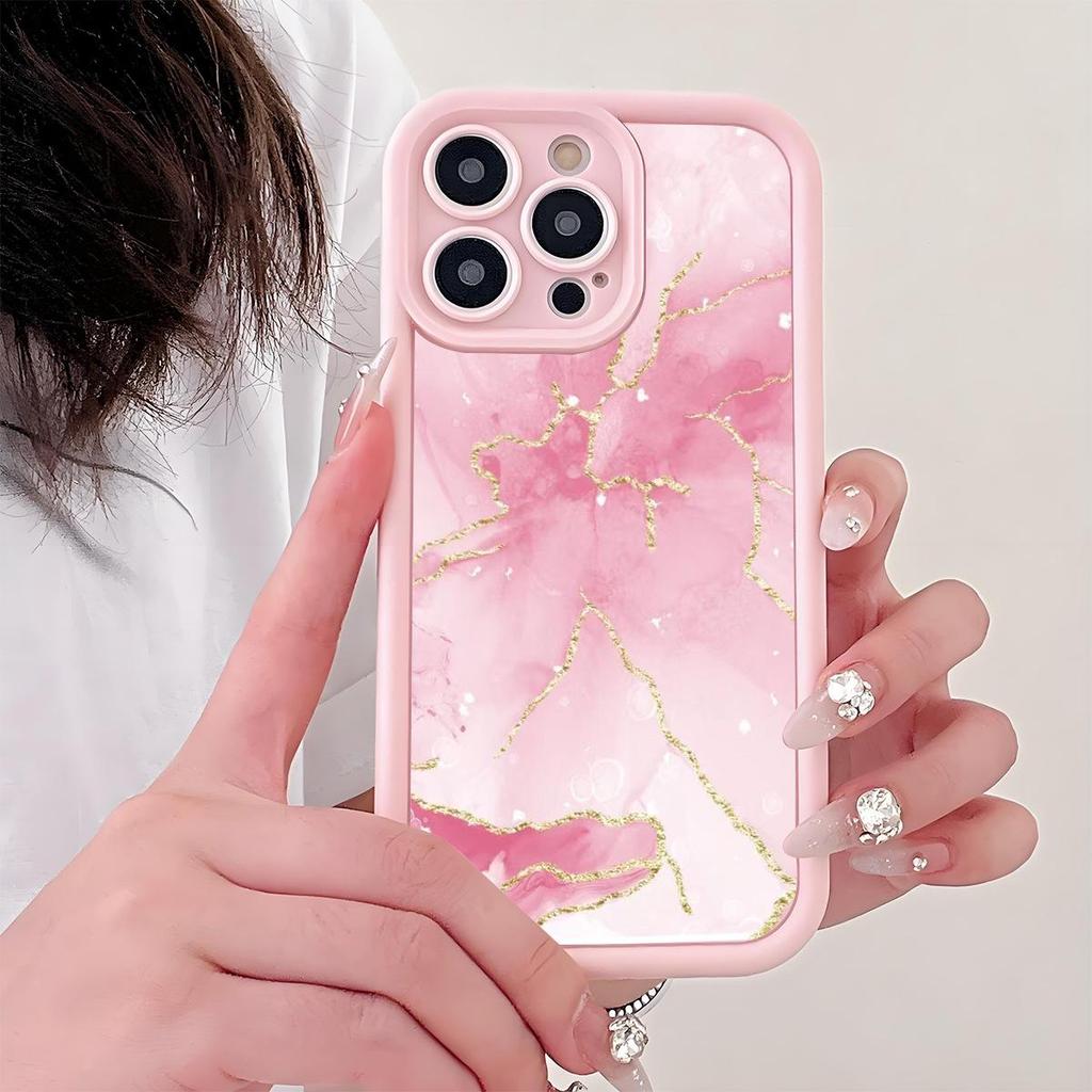 Розовый Мраморный Кейс с Канавками для iPhone 15/16/17