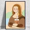 Funny Mona Lisa Bubble Tea Famous Portrait Cartoon Painting Art Print Poster Wall Living Room Home Decor