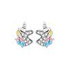 925 Sterling Silver Dazzling Unicorn Licorne Stud Earrings for Women Kids Wedding Gift Female Pendientes