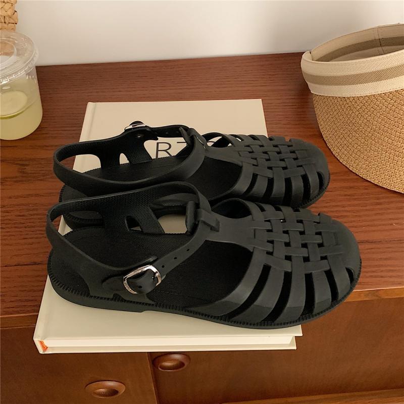 Fashion Women Rome Sandals Cut-out Gladiator Style Summer Shoes Soft PVC Peep Toe Girls Student Street Outdoor Sandals