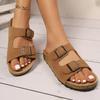 Fashion Double Buckle Flat Slippers Women 2025 Summer Suede Platform Sandals Woman Outdoor Cork Footbed Non Slip Sandal Plus Size 43