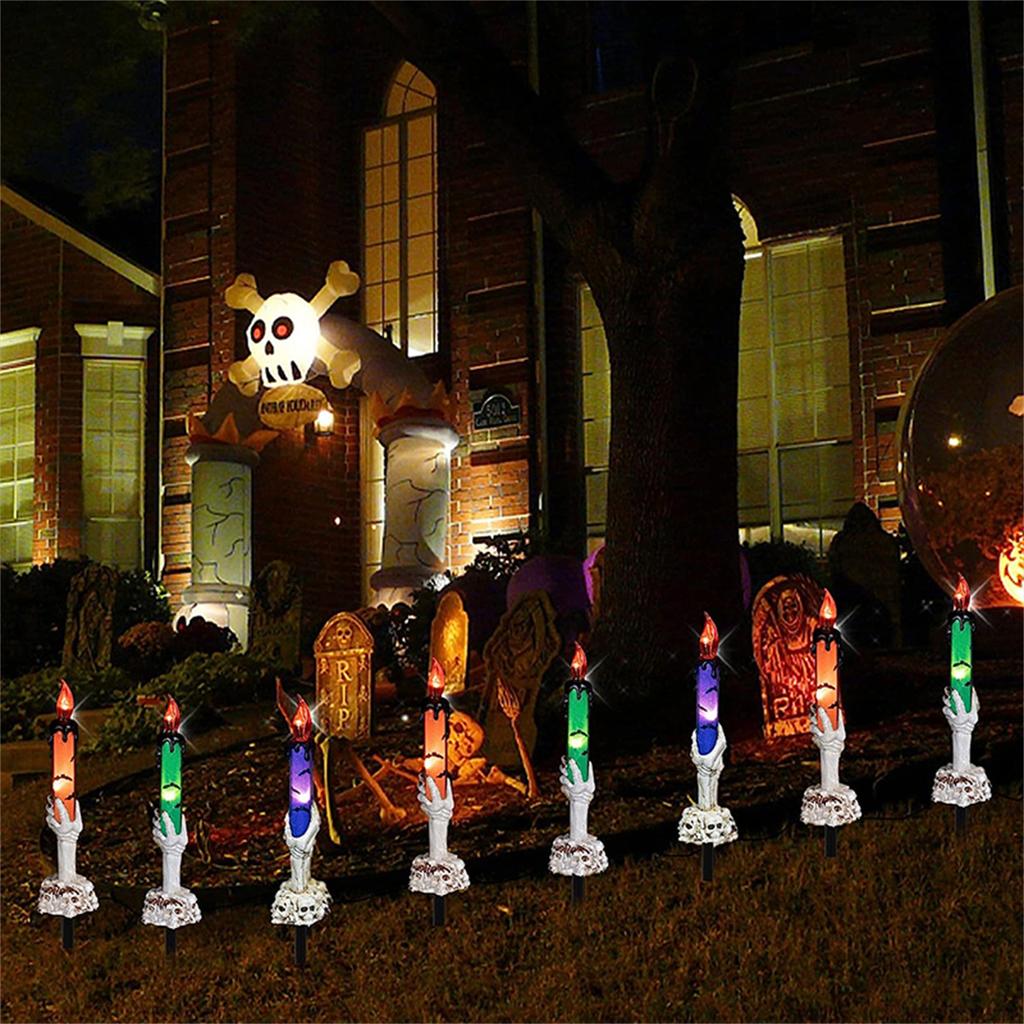 2023 New Ghost Hands Candle Light Halloween Decoration Skeleton Head Beacon Indoor and Outdoor Garden Atmosphere Decoration