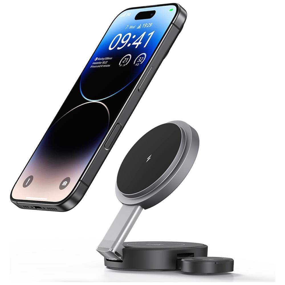 USAMS Foldable 3-in-1 Inductive Charger 15W for Phone/Apple Watch/Headphones CD234WXC01 (US-CD234)
