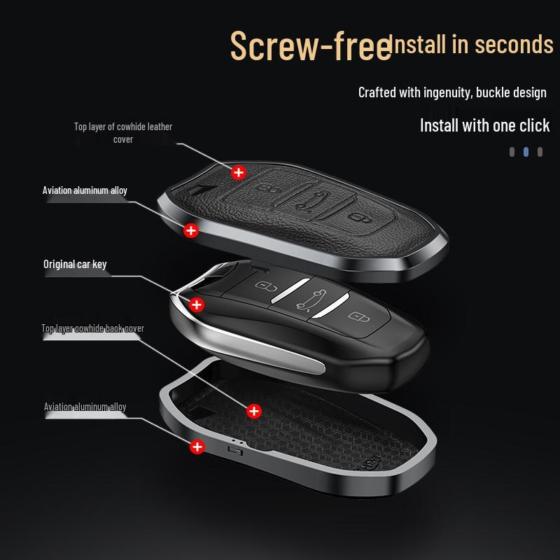 Key Cover & Keychain for Dongfeng Peugeot Models: 308, 207, 301, 408, 508, 2008, 3008