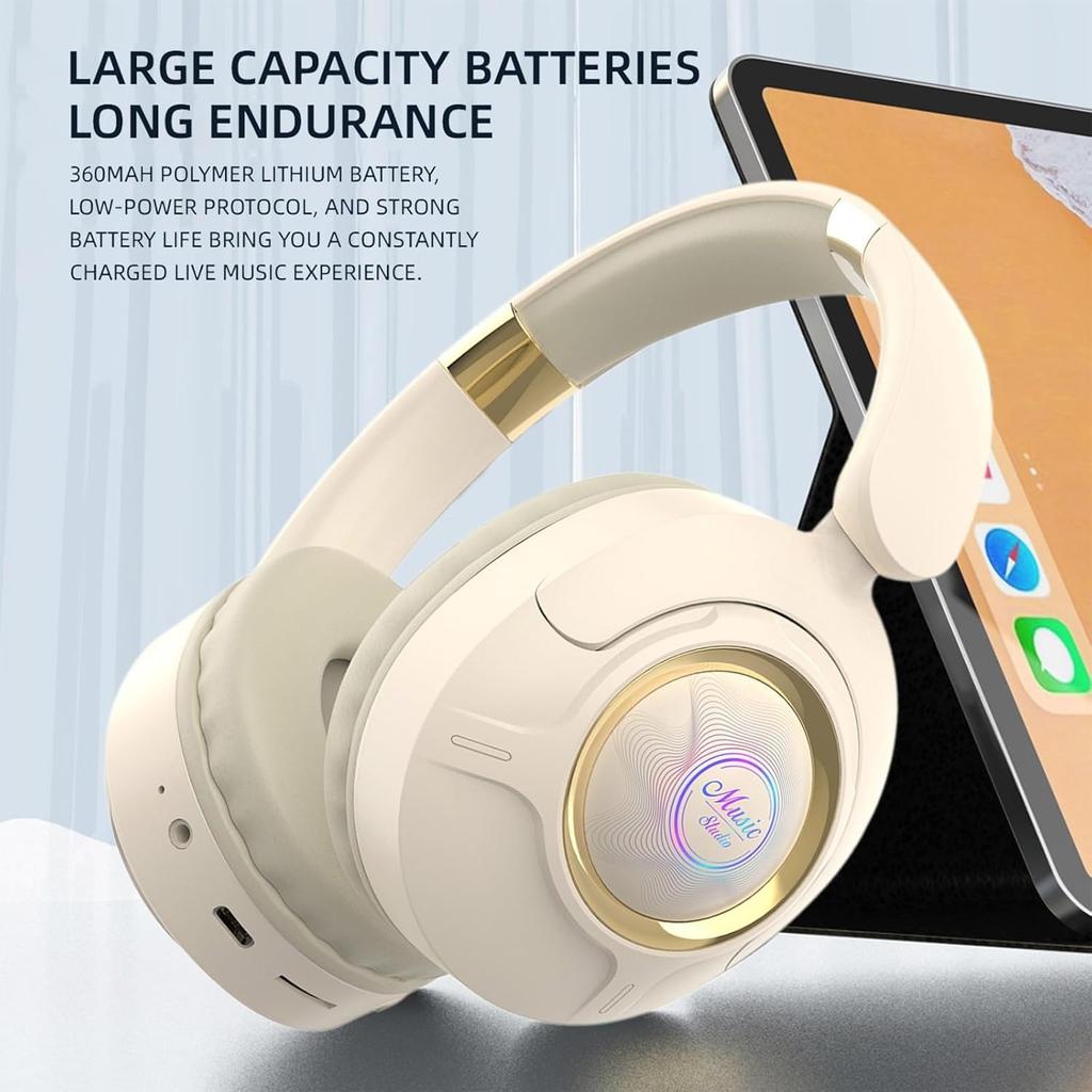 Наушники Bluetooth, беспроводная гарнитура Bluetooth 5.3 Over Ear, наушники для музыкальных и спортивных игр, вкладыши с шумоподавлением, сабвуфер, регулируемые наушники