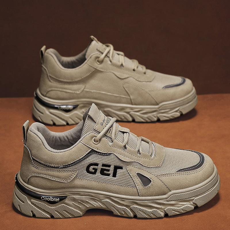 Leather Mesh Breathable Outdoor Sports Shoes Autumn Fashion Retro Thick Sole Heightening Labor Insurance Shoes Tooling Men's Shoes