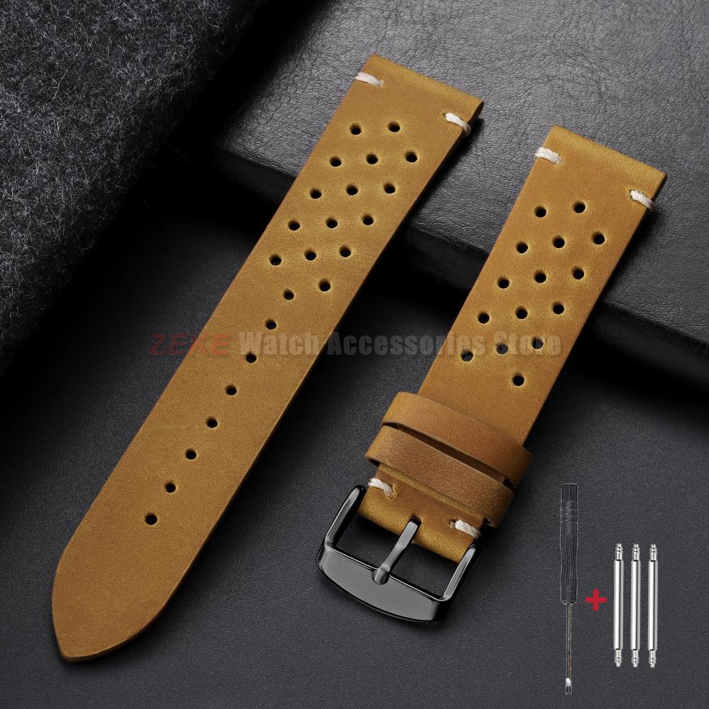 Watchband 18mm 19mm 20mm 21mm 22mm 24mm Handmade Stitching Cowhide Strap for Omega Men Perforated Breathable Wristband for Seiko
