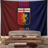 Split red-blue background with Genoa FC logo featuring a golden griffin. Patterned tapestry for bedroom and living room home decor
