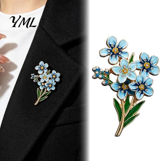 Exquisite Commemorative Gift Forget Me Not Flower Brooch, Alloy Blue Floral Lapel Pin, Memorial Enamel Vintage Style Brooch Pin for Coat, Dress, Hats,