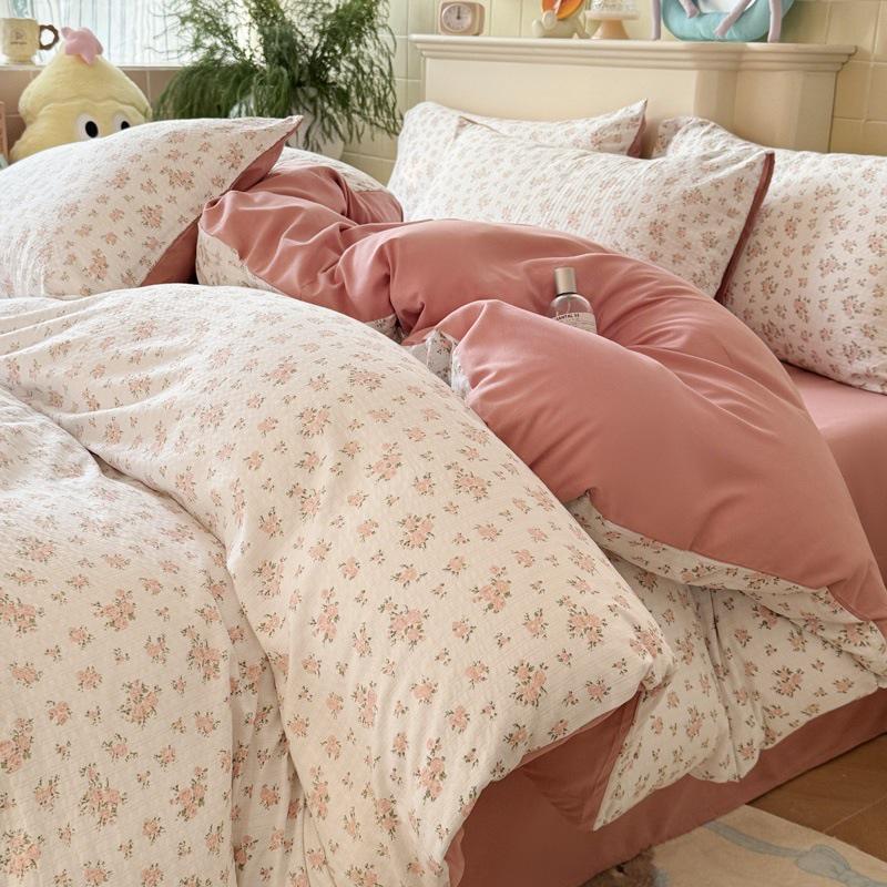 Class A Double Layer Gauze Floral Jacquard Bamboo Cotton Bedding Set - Fresh Design for Student Dormitory