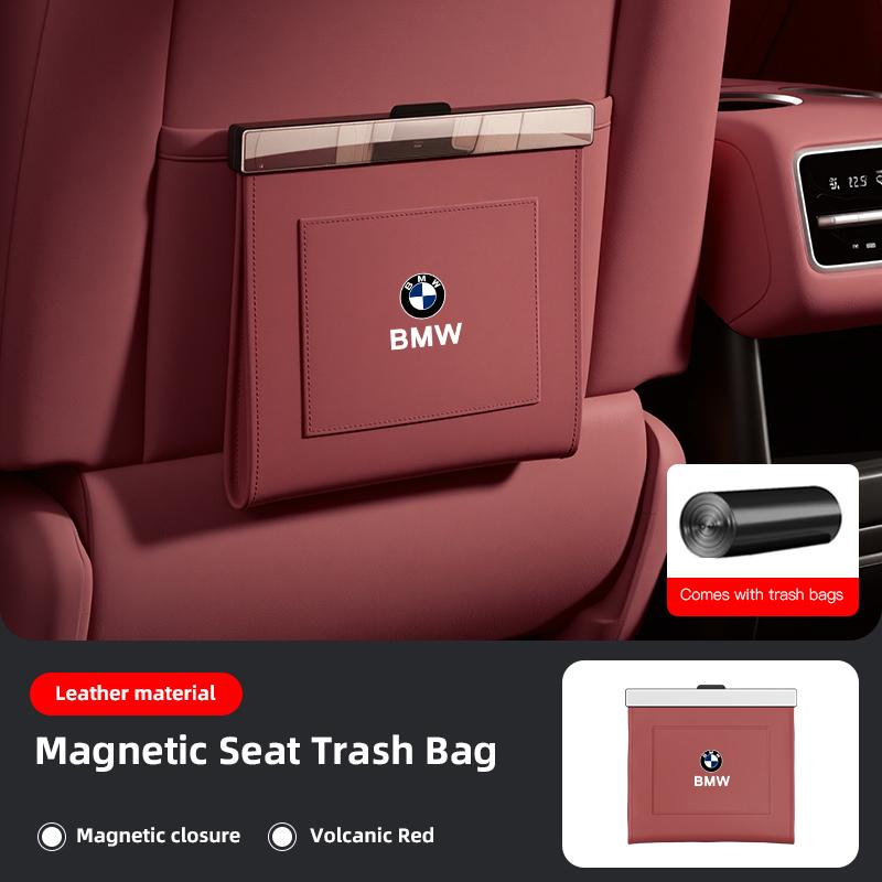 MXUI1 BMW Car Garbage Bag Magnetic Adsorption Seat Back Hanging Storage Bag Trash can For 50th E28 X3 F30 F40 F10 E46 E70 E39 E36 E92
