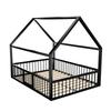 Flat bed, metal bed, 140 x 200 cm, metal bed frame, iron bed, children's bed, without mattress, house decorative trim, parapet, black