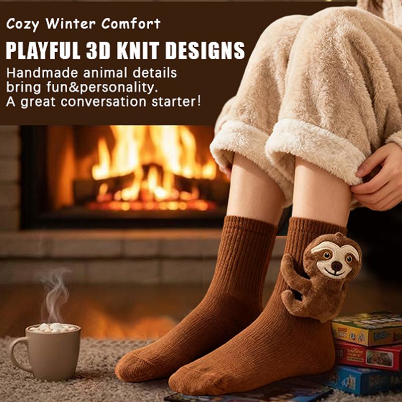 3D Knit Animal Sloth Socks,2025 Christmas Socks For Wome Collection Fun Cute Plush Animals Hug Crew Socks For Child