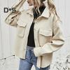 Осень-зима Женская куртка однобортная на пуговицах утолщенный кардиган свободный с длинными рукавами отложной воротник нагрудные карманы верхняя одежда пальто