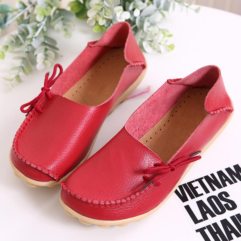 Women Platform Shoes Genuine Leather Mom Shoes Lace-Up Adjust Tightness Retro Comfy Walking Non-Slip Large Size Shoe
