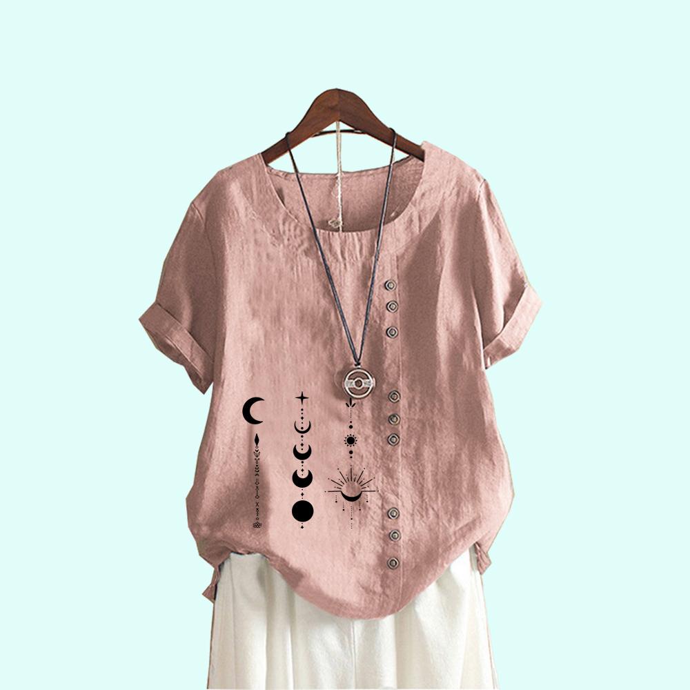 Ladies Plus Size Pullover Loose Shirt Women Casual Round Neck Print Blouses Summer Fashion Short Sleeve T-shirt