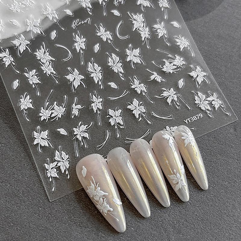 Наклейки для ногтей с рельефными цветами, темные градиентные розовые цветы, светлый роскошный стиль, клейкая основа, украшение для ногтей, маникюрный салон