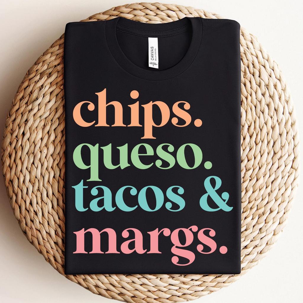 Chips Queso Tacos & Margs Shirt, Cinco De Mayo Tshirt, Fiesta Squad Tee, Margarita Fiesta Outfit, Mexican Day Gift, Fiesta Party Foodie Top
