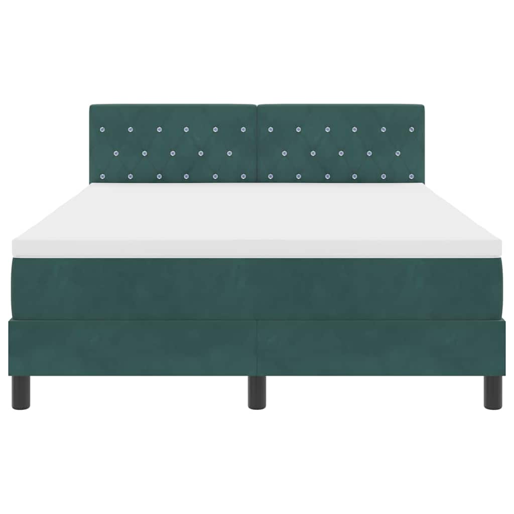 LED Box Spring Bed with Mattress Dark Green 160 x 200 cm Velvet