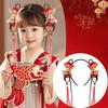 Tassel Children Wig Headband Flower New Year Hair Accessories Hanfu Headwear  Year of the Horse
