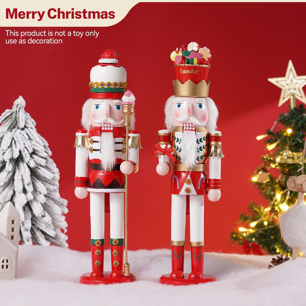 2Pcs 38CM Christmas Nutcracker Soldier Desktop Ornament Candy Series Wooden Handicraft Puppet Christmas Gift Home Decoration