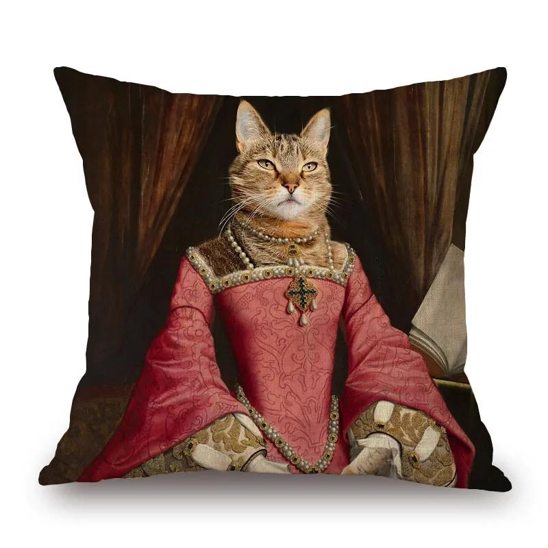 Европейская королевская королева Кошка Портрет Животные Ручная роспись Чехлы для подушек Декоративные подушки для дивана Подушки