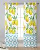 Summer Lemon Fruit Blue Moroccan Pattern Sheer Curtains for Living Room Decoration Window Curtains Kitchen Tulle Voile Curtains