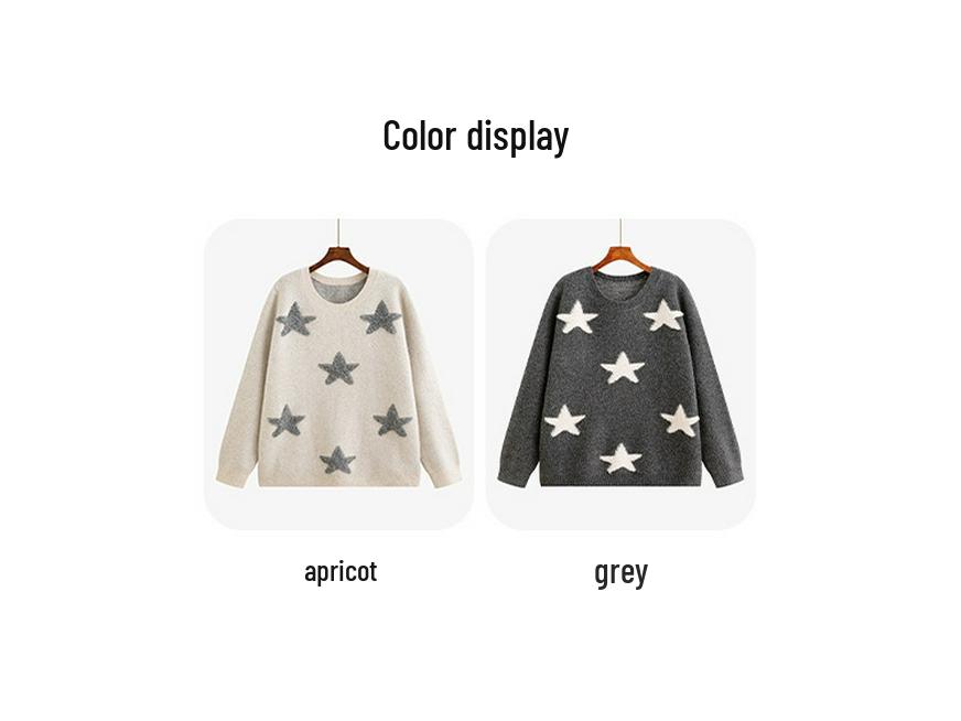 Plus Size Women's Star Embroidered Color Block Sweater - Winter 2025, Loose Knitwear for Chubby Girls
