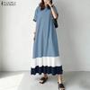 Женское повседневное летнее платье с коротким рукавом и круглым вырезом, с длинной юбкой и вставками
