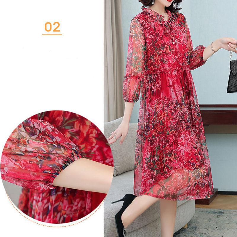 Женское летнее шифоновое платье больших размеров с принтом, свободное сетчатое платье трапециевидной формы