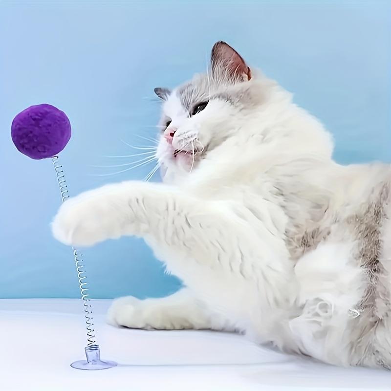 1 шт. Интерактивная игрушка для кошек с плюшевым мячиком - Металлическая пружинная дразнилка, основа на присоске, красочная и не требующая батареек, стимулирует охотничьи инстинкты