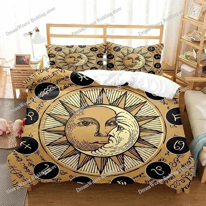 Sun and Moon Duvet Cover Set Boho Bedding Set for Kids Boys Girls Bohemian Style Queen Size Comforter Cover Psychedelic Design