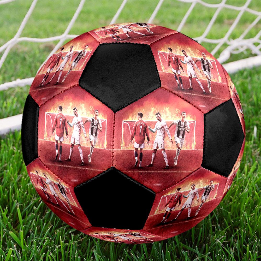 Cristiano Ronaldo Poster Size 5 Soccer Ball, Machine-Stitched PVC, Durable & High Bounce, All Ages Fit, fan merchandise, matches & outdoor use.