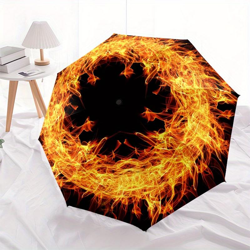 Flaming Circle Wall Decal - Fire Art Umbrella, Portable 3-Fold Umbrella for Men & Women,Halloween & Christ